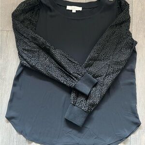 Loft holiday sheer sleeve sparkle top